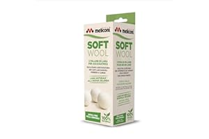 Meliconi Soft Wool-Palline asciugatrice, facilitano l'asciugatura dei Capi lasciandoli Morbidi a Lungo. Lana 100% Naturale. 3 pz, Bianco, Ø ca 7 cm