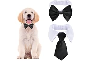 URROMA White and Black Pet Bow Tie, 3 Pcs Adjustable Dog Neck Tie Formal Dog Tuxedo Costume Neck Collar for Dogs and Cats, S