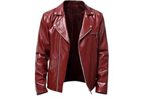 babominimer Giacca da uomo vintage in pelle PU, giacca da motociclista slim retrò casual, giacca da pilota in finta pelle, per andare in moto, feste in maschera, gite, viaggi (L rosso)