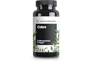 NATURAL ELEMENTS Cobre 2mg - 365 comprimidos - Contribuye al mantenimiento de la piel, cabello y sistema inmunitario - Sabor neutro, vegano y sin aditivos - Probado en laboratorio