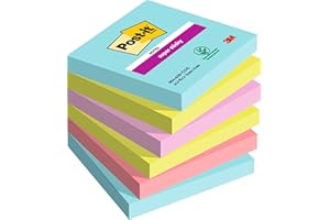 Post-it Super Sticky Notes Miami Collection 6546SMI samoprzylepne karteczki, 76 x 76 mm, 6 bloków kwadratowych, 90 arkuszy w 4 kolorach, turkusowy, neonowy zielony, neonowy różowy, czerwony