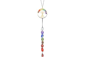 ABHISUBYA 7 Chakra Stones - Ornamento Sospeso Per Auto Di Cristallo - Fortuna Con Decorazione Dell'albero Della Vita - Decor Fatto a Mano - Acchiappasogni - Regali Di Buona Fortuna