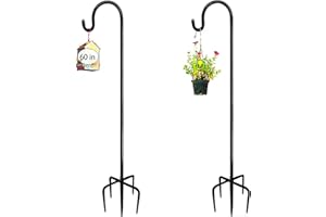 ADTSADDTO Lot de 2 crochets de berger en hauteur réglable de 152 cm avec base à 5 griffes, crochet de bordure en métal pour lampes de jardin, lanternes, paniers de plantes, coutures en 3 sections
