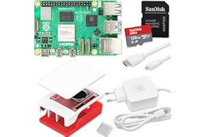 SMART-HOME-KOMPONENTE Raspberry Pi 5 8GB Starter-Kit | 128GB Ultra Edition | 45W Netzteil | Offizielles Gehäuse mit Lüfter | 4K Micro HDMI Kabel 1m | Alu-Kühlkörper