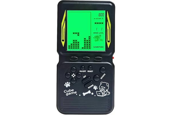 HLF Grand écran de la Console de Jeu en Brique Vintage rétroéclairage Vert intégré 23 Jeux multimodes rétro - Vitesse et difficulté réglables Cadeaux de Noël alimentés par 2 Piles AA (Black)