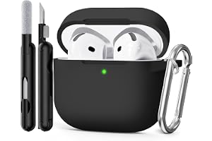Joremx Silikon Fodral i ett stycke för AirPods 5/4 (Svart) | Inkl. Rengöringssats & Nyckelring, Mjukt silikonmaterial, Case Kompatibel med trådlös laddning