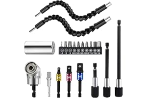 WISETEN 21 Adaptadores de Destornillador Inalámbrico, 1/4" Extensión Magnética para Taladro, Adaptador Hexagonal de 1/4" 3/8" 1/2", Adaptador para Destornillador 105°, llave de vaso universal 7-19 mm