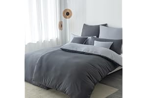 Nesture Bettwäsche 135x200 4teilig Anthrazit/Grau Bettwäsche Sets Microfaser Wendebettwäsche 135 x 200 4tlg, weich & bügelfrei Bettbezug 2er + Kissenbezug 2er 80x80cm mit Reißverschluss