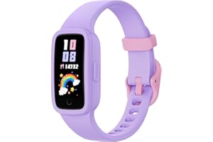 BIGGERFIVE Vigor 3 Pulsera de Actividad para Niños, Reloj Inteligente con Pantalla AMOLED, Funciona Sin App ni Móvil, Impermeable 3ATM, Monitor Ritmo Cardíaco y Sueño para Niñas de 5-15 Años, Lila
