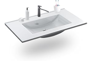 duehome | Lavabo de Resina Color Blanco, Pila Lavamanos Rectangular, Modelo Nilo, Medidas: 81,5 cm (Ancho) x 13 cm (Alto) x 46 cm (Fondo)