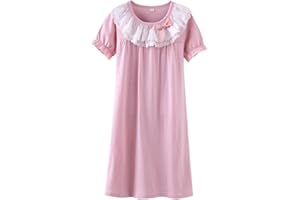 Allmeingeld Girls' Princess Nighties Lace Nightgowns 100% Cotton Sleepwear for 3-10 Years