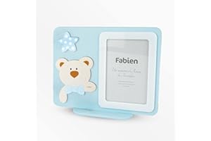 Albalù Portafoto Bomboniera in Legno 14x17,5 cm con Applicazione Orso Papillon Celeste Nascita e Battesimo Ideale Come Idea Regalo