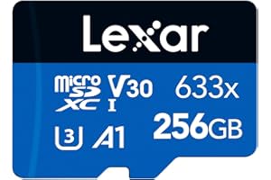 Lexar 633x 256GB Micro SD Card, microSDXC UHS-I Card + SD Adapter, microSD Memory Card up to 100MB/s Read, A1, Class 10, U3, V30, TF Card for Smartphones/Tablets/IP Cameras (LMS0633256G-BNAAA)