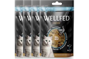 PET-INTEREST LOVE IN ACTION Wellfed Chicken Cat (Frozen Dried) Ricco in proteine - Delizioso al gusto - Perfetto per premiare - Confezione da 4 (4 x 24 g) - Snack salutare - 100% carne fresca - Senza zucchero