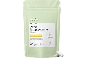 Zinc Bisglycinate + Vitamine B6, Renforce l'Immunité & Combat l’Acné, Assimilation Optimale, Cure de 2 mois, 60 Gélules Végétales, Complément Alimentaire Fabriqué en France, Essentials by Novoma