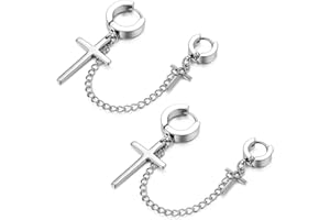 JewelryWe Schmuck Unisex Creolen, Edelstahl Klassisches Kreuz Ohrringe Ohrstecker Ohrhänger Ohr-Piercing für Herren Damen, Schwarz Gold Silber Rosegold Blau Bunt