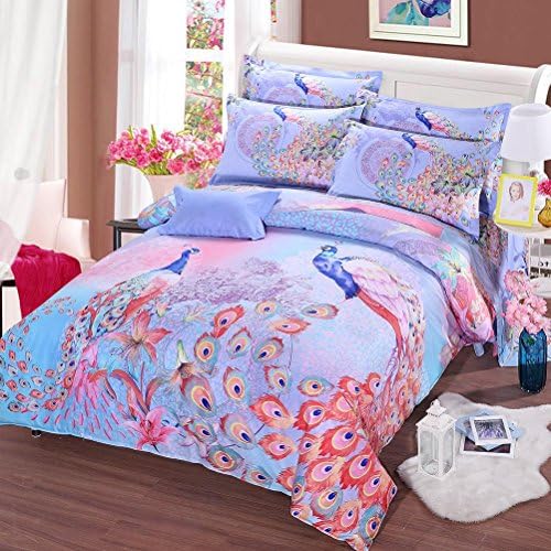 NccnToo Duvet Cover Sets Pink girl peacock , A , Double