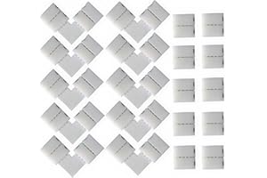 CESFONJER Lot de 20 connecteurs pour bande lumineuse en forme de L à 4 broches, connecteur sans espace pour bande LED à 4 broches pour bande LED SMD 5050 multicolore non étanche de 10 mm