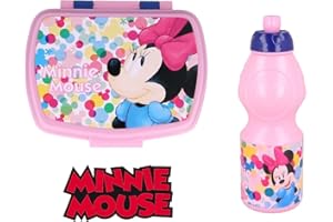 ILS I LOVE SHOPPING Schul-Lunchset, 2-teilig, Brotdose und Trinkflasche, aus Kunststoff, für Kinder, Snacks, Launch Box - BPA-frei (Minnie-Maus).