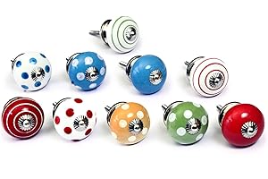 Nacnic Set di 10 pomelli in ceramica di vari colori, dipinti a mano con diversi disegni. Maniglie artigianali per armadi, cassetti, cassettiere e appendiabiti. Pomelli classici da 40 mm di diametro.
