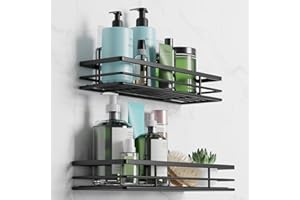 saffruff Duschablage Ohne Bohren 2 Stück Duschregal Duschkorb Badezimmer Organizer, Regal Badregal Shampoo Halterung für Dusche Küche Bathroom, mit 2 Klebeflächen,Edelstahl Schwarz