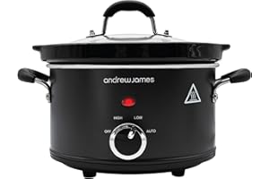 Andrew James 1.5L Slow Cooker - Roast-to-Rest – Compact Small Slow Cooker for 1–2 People with Oven-Proof Ceramic Pot, Easy-Clean Design, 3 Heat Settings & Glass Lid