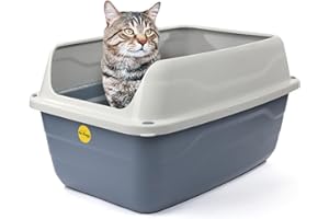 CAT CENTRE Jumbo Open Cat Litter Tray Box Grey Pan 56cm Plastic Toilet Extra Deep Anti-Spillage Non-Leaking Kittens Loo Detachable Extra High Rim Rounded Corners Easy Access Safe Durable