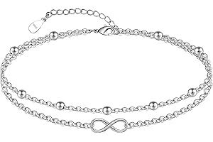 CHIC & ARTSY Womens Anklet 925 Sterling Silver Created Opal Layered Anklet Bracelet Dainty Beaded Chain Anklet Adjustable 11" Best Friend Anklet for Women
