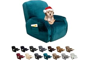 FIGOOO Stretchhusse für Relaxsessel 4-Teilig Stretch Sesselbezug Relaxsessel mit Seitentasche Sesselschoner für Relaxsessel Elastisch Waschbar Sesselbezug Bezug für Husse Relaxsessel,Samt#Smaragd