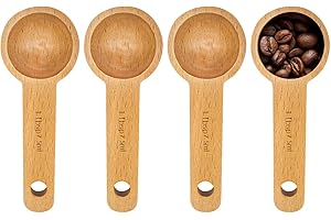 FKWKUW 4Pcs 7,5Ml Cuillère À Mesurer en Bois Cuillère À Café en Bois en Hêtre Cuillère À Doser pour Café Moulu pour Mesure Grains Café Moulus Thé Accessoires De Maison Cuisine