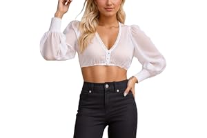 Générique Dirndl-blus för kvinnor, ölkläder för kvinnor, traditionell dirndl-blus med lång ärm, genomskinlig v-ringad blus, bayersk oktoberfestdräkt