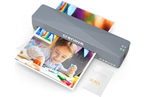 Crenova A4 Laminator, Thermal Laminator Machine for Hot and Cold Settings with 10 Laminating Pouches No Bubbles for School Home Use (Gray)