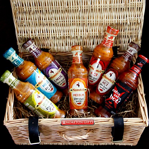 Nando’s Peri-Peri Sauce Lovers Mega Luxury Hamper –Lemon & Herb, Mild, Garlic, Medium, Hot, Extra Hot, Extra Extra Hot– Great Father’s Day Man Gift - By Moreton Gifts