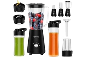 VERTENZ Titan 30 | Titanium Coated Blades | Container 1000 ml | Coffee Grinder | To-Go Drinking Bottle 400 ml and 600 ml with Ice Pack | Stand Mixer Smoothie Mixer | Dishwasher Safe | 800 W | Black