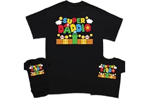 ATTAR APPAREL Super Mario Daddio Gaming Fathers Day T Shirt Gift for Daddy Father and Son Daughter Kids Baby Matching T Shirts Gift Set Outfits Top