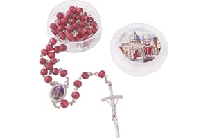 GAUEIOUR Handmade Wooden Catholic Rosary, Pope XIV Red Rose Petals Scented Wooden Rosary, Religious Prayer Cross Decorative Necklace, Women's Daily Prayer Jewelry Gifts