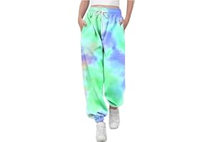 KODMNSW Jogginghose Mädchen Sporthose Sweatpants Kinder Batik Farbverlauf Hosen Trainingshose Tunnelzug Freizeithose Fitness Laufhose mit Tasche Sommer Hose für Teenager Mädchen 3-14 Jahre