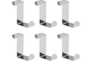 OWNFEEL 6Pcs Over Door Hooks, Stainless Steel Over The Door Hangers, Space-Saving Coat Clothes Hook for Bedroom Bathroom Kitchen Wardrobe, Versatile Durable Organizer, Easy Installation Sleek Silver Design