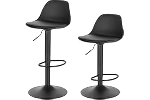 Lestarain Bar Stools Set of 2 Adjustable Swivel Gas Lift, Metal Footrest and Base for Breakfast Bar, Counter, Kitchen and Home Barstools, Black
