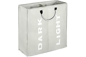 IHOMAGIC 2 Scomparti Cesto Biancheria Pieghevole portabiancheria della Biancheria Ceste per la Lavanderia Secchi Pratico casa Lavanderia, Dormitorio, 60L 53x23×53cm Sacchi da Biancheria Grigio