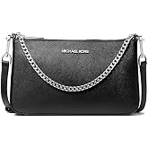 Michael Kors Jet Set Medium Chain Shoulder Bag, Crossbody Bag, Black, Saffiano Leather, Pochette, Silver Tone, Black, Medium