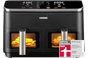 ‎COSORI COSORI Airfryer, Testsieger der Stiftung Warentest, Heißluftfritteuse 2 Kammern, 8,5L Heissluftfritteuse mit Sichtfenster, Metall-Innenraum reduziert Kunststoffkontakt
