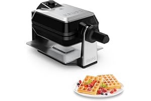 ‎KRUPS Krups FDD95D Professionelles, Doppelwaffeleisen, 2 belgische Waffeln gleichzeitig, Dreh-Funktion für perfekte Waffel, 7 Bräunungsstufen, spülmaschinengeeignete Platten, 1200W, Schwarz