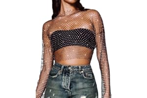 BLPRKOT Catena per il corpo a rete con strass neri a rete - Scava fuori serbatoio in cristallo gioielli per il corpo scintillanti accessori per il corpo per donne e ragazze(M)