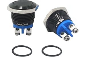 Coolais drucktaster 1 no tastschalter 230v druckschalter ip67 elektro taster wasserdicht 16mm druckknopf schalter Metall knopfschalter mit Schraub Klemme 3A 12V 230 250VAC-2 stück PBSM-09