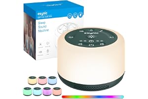eSynic vitt brusmaskin för baby och vuxen sömn, uppladdningsbar och bärbar babyljudmaskin med 7 nattlampor/30 ljud/bakgrundsbelysta knappar/Bluetooth för djup sömn