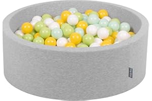 KiddyMoon 90X30cm/200 Palline Piscina di Palline Colorate per Bambini Tondo Fabbricato in EU, Grigio Ch:Bianco/Menta/Verde Chiaro/Giallo