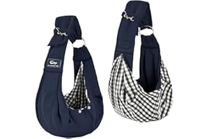 CUBY Puppy Dog Carrier, Adjustable Reversible Pet Dog Sling Carrier for Small Medium Dogs Hands-free Sling Cat Carrier Bag Soft Widen Shoulder Strap Double-ring Pouch Shoulder Below 13.5lbs