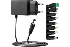 LUMITREX 6V 1A Alimentation Adaptateur Secteur avec DC 5,5mm x 2,1mm avec 8 Connecteurs Chargeur AC 100-240V vers DC 6V 1000mA Universel pour Bande LED Caméra CCTV Routeur Disque Dur Externe et Jouet Enfant