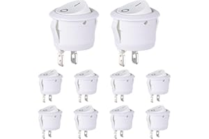 VEXUNGA Kippschalter Runde Mini Schalter 2 Polig Wippschalter 6A 250V 10A 125V Ein/Aus Rund Kfz Einbauschalter Einrastbare mit Selbsthemmung Weiß (Packung mit 10 Stück)